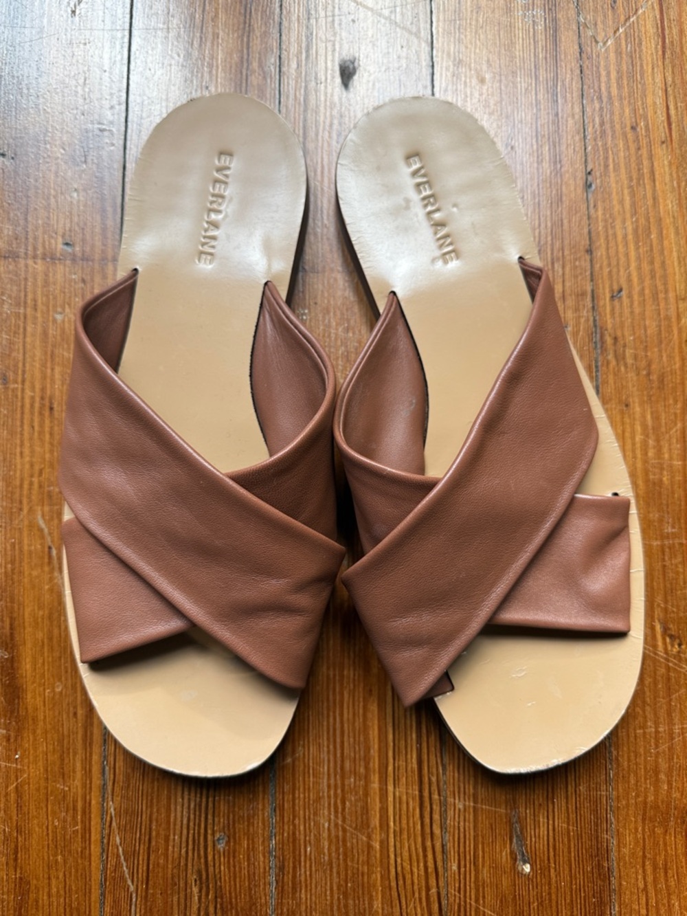 Everlane Brown Cross-Band Leather Slide Sandals - Women